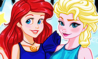 Maquillage et habillage de Elsa et Ariel